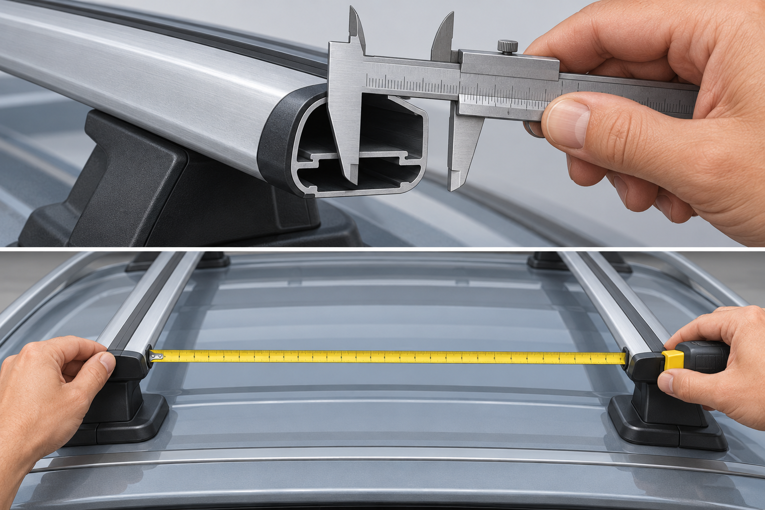 Measure the installed bar profile and crossbar spread before selecting an adapter.