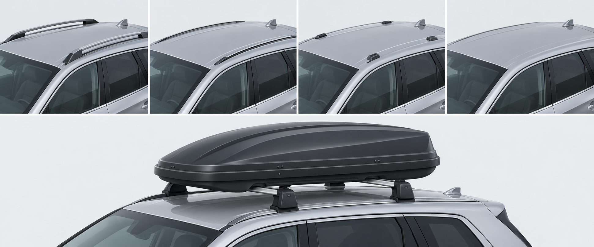 Different roof interfaces and a roof box supported by installed crossbars