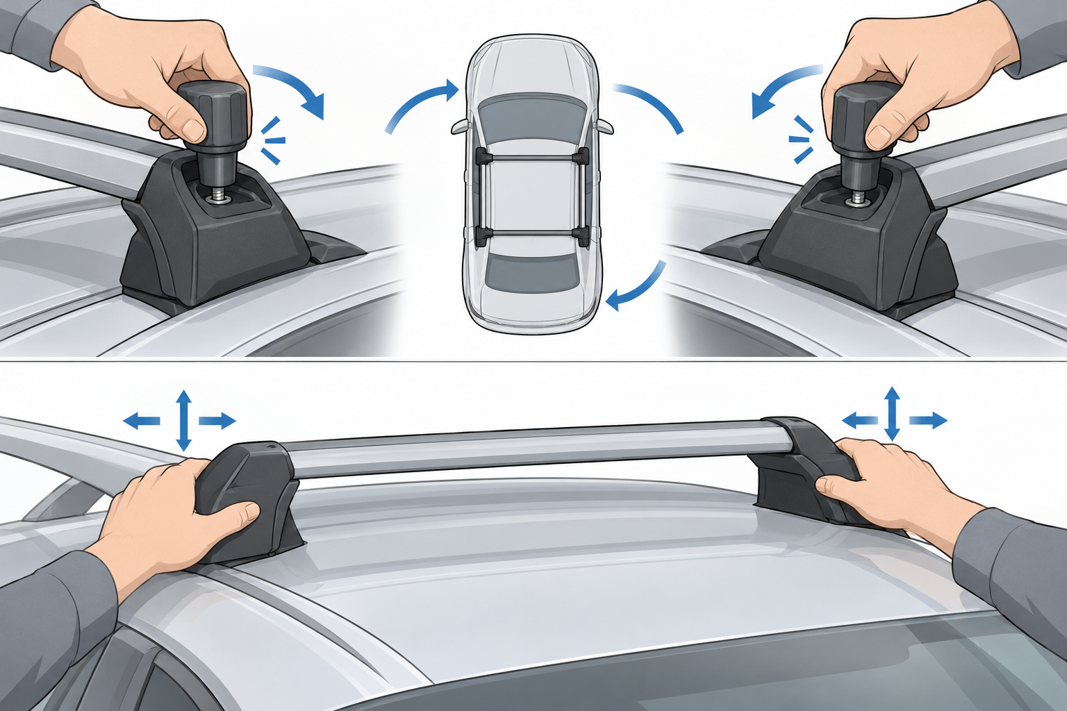 Alternating the supplied click-over tool on both sides, followed by checking the installed carrier foot.