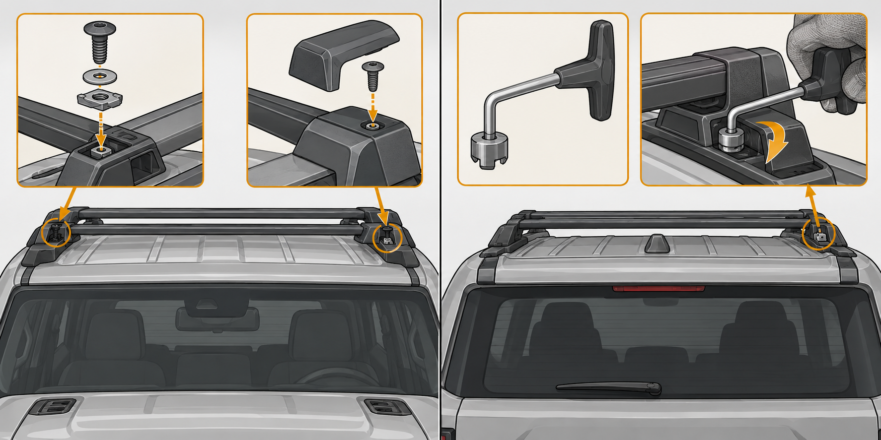 The Bronco-specific front fastener and cover locations separated from the rear attachment using its supplied tool.