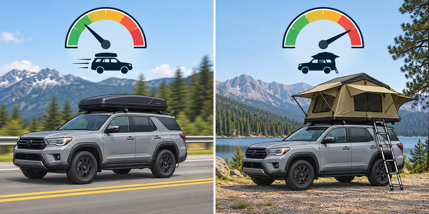 Separate moving-road and parked-campsite roof-load conditions shown as independent checks.