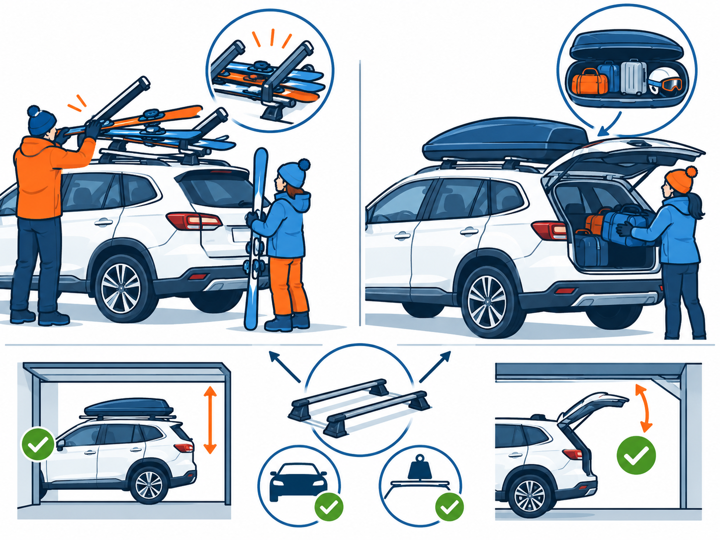 Trip-planning comparison highlights access, enclosed cargo, garage height, hatch clearance, fit, and roof load