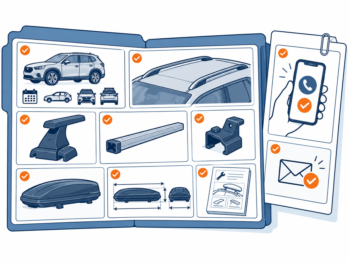 A fit confirmation record collects exact vehicle, rack, adapter, carrier, equipment, and instruction details